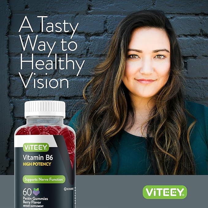 Vitamin B6 Gummies 100mg for Adults & Teens - B6 Vitamins for Mood & Nerve Function Support - Immune Booster - Vegan, GMO Free, Gluten Free, Gelatin Free - Tasty Chewable Berry Flavored VIT B6 Gummy