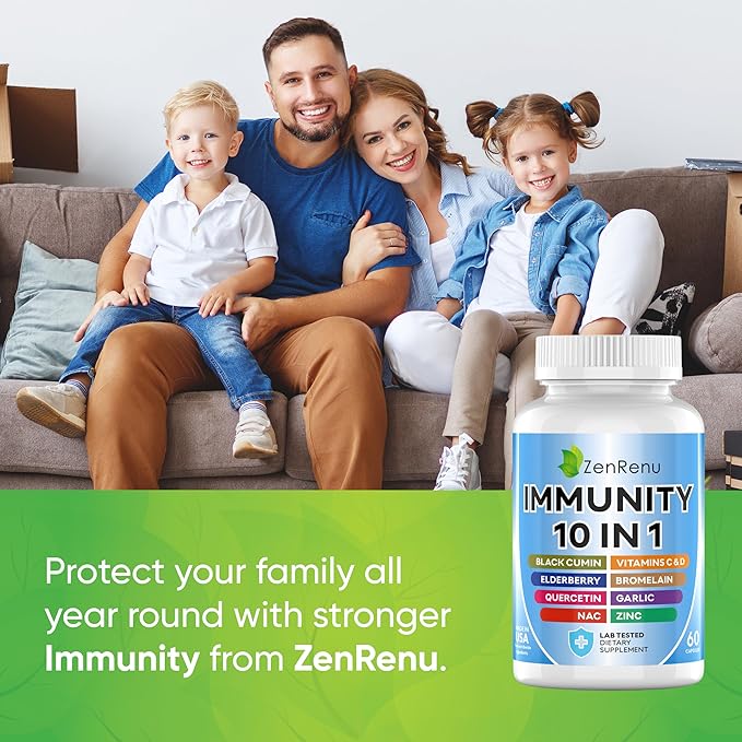 Zenrenu Immune Boosting for Adults - 10 in 1 Immunity Support Supplement with Quercetin, Bromelain, NAC, Elderberry, Vitamin C & D3 for Immune Defense & Antioxidant - Easy to Absorb Capsules