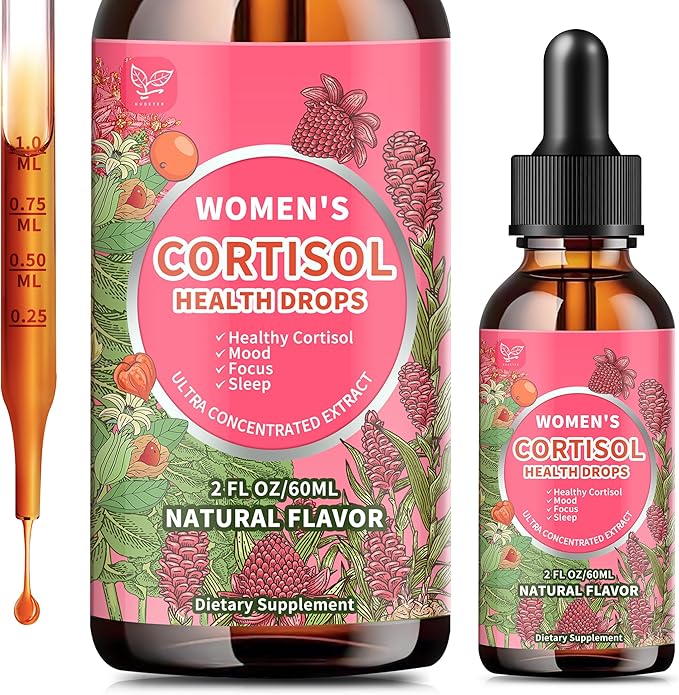 Cortisol Supplements for Women Liquid Drops,Cortisol Manager with Ashwagandha,L-theanine,Phosphatidylserine,Rhodiola Rosea for Mood Support,Adrenal Balance,Sleep,Vegan,Natural Flavor,2 Fl Oz