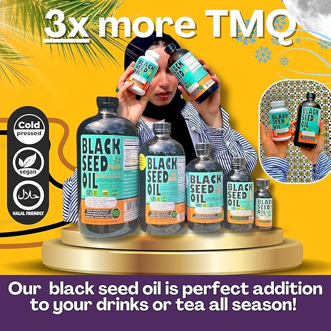 Black Seed Oil 8 Oz - Premium Nigella Sativa Cold-Pressed Turkish Black Cumin Oil - High Strength 3X Thymoquinone - Natural Immune, Digestive & Respiratory Support - Super Food Oil Supplement