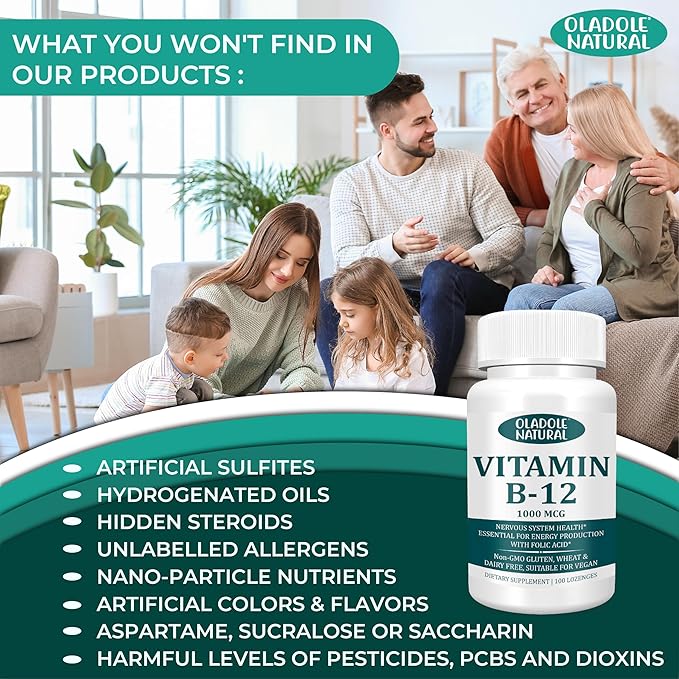 Vitamin B-12 (1000mcg) - 100 Lozenges Black Cherry Flavour | Formulated with Folic Acid | Energy Boost, Red Blood Cell Formation, Nervous System Support & Immune Health | Non-GMO