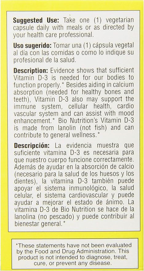 Bio Nutrition D3 12000 Iu Vegi-Caps, 50 Count