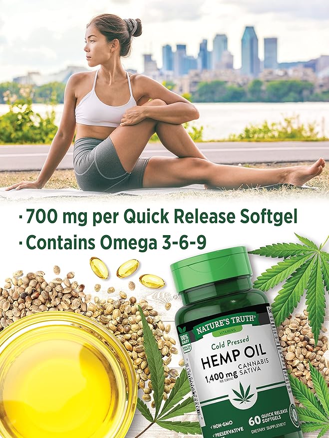 Nature's Truth Hemp Oil | 60 Softgels | 1400mg | Non-GMO & Gluten Free Supplement | Cold Pressed from Hemp Seeds