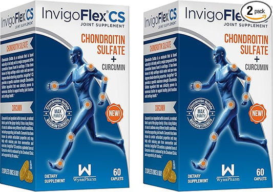 INVIGOFLEX Chondroitin Sulfate with Turmeric Curcumin Non GMO for Knee, Hand, Back & Hip Premium Joint Supplement CS - 2 Pack
