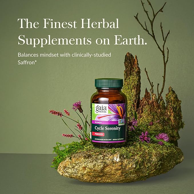 Gaia Herbs Cycle Serenity - Women's Hormonal Balance Supplement - Made with Fenugreek, Saffron, Turmeric & Hawthorn - Free from Gluten, Dairy & Soy - 60 Vegan Capsules (60 Servings)