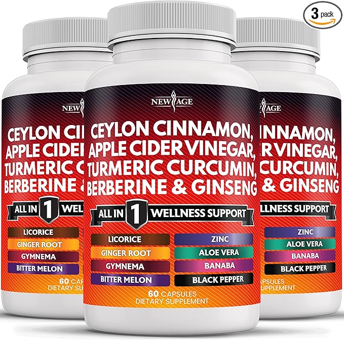Ceylon Cinnamon, Turmeric, Apple Cider Vinegar, Ginseng, Aloe Vera, Berberine Plus Banaba, Ginger Root - 180 Count