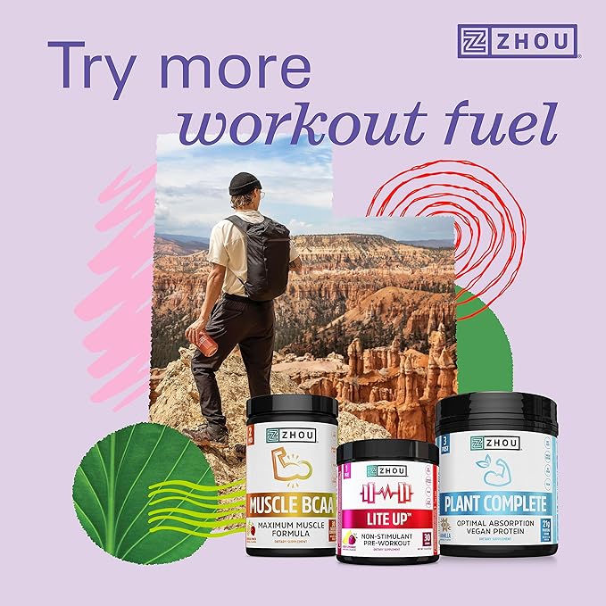 Zhou Nutrition Creatine Monohydrate Powder, Pure Unflavored Creatine Powder, Workout Recovery, Physical Performance Support, Vegan, Non-GMO, Gluten Free, Made Without Soy, 45 Servings