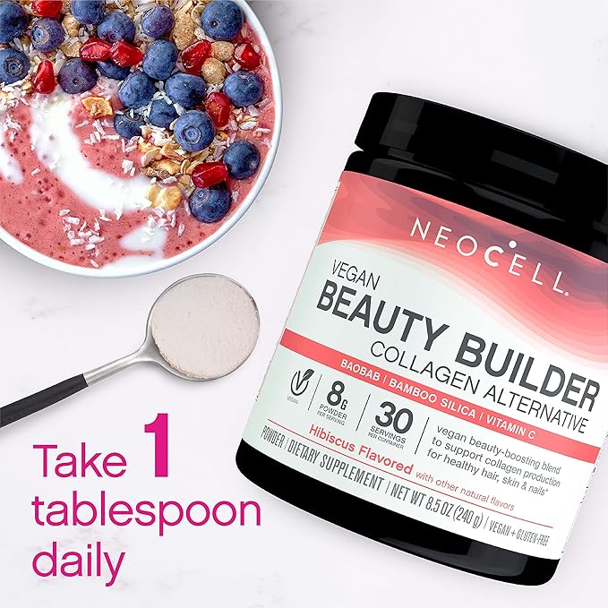 NeoCell Vegan Beauty Builder Collagen Alternative; Plant-Based Vegan Collagen-Booster Supports Collagen Production; Hibiscus Flavored; 8 g Powder/Serv; 30 Servs; 8.5 Oz,* (Pack of 2)