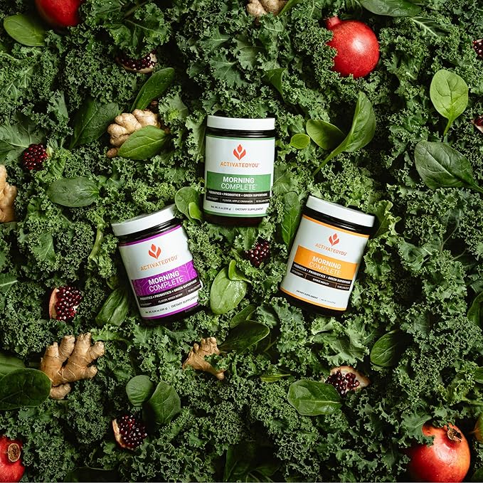ACTIVATEDYOU Morning Complete Daily Wellness Greens Superfood Drink Mix for Gut Health w/Prebiotics, Probiotics, Antioxidants, Green Superfoods, 10 Billion CFUs, 30 Servings (Apple Cinnamon)