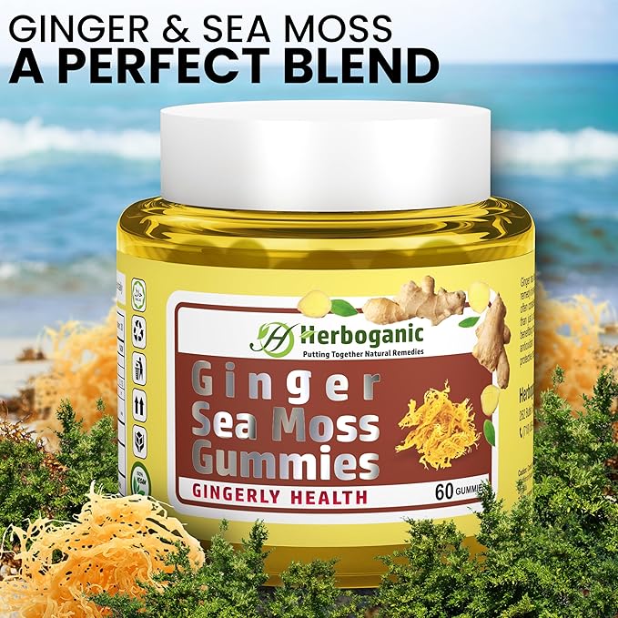Ginger Sea Moss Gummies - Herbal Support for Immune & Digestive Health - Plant-Powered, Gluten-Free & Vegan-Friendly - 60 Count