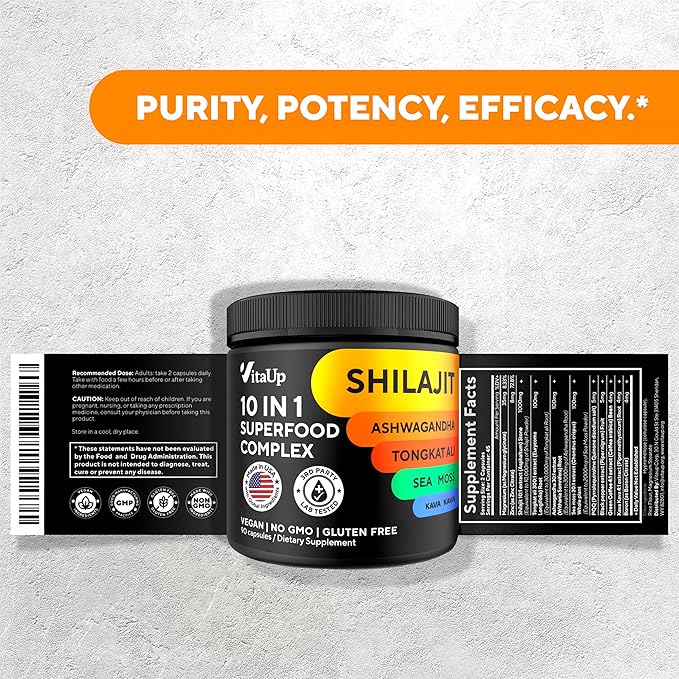 Shilajit Capsules 10 in 1 with Kava Kava - USA Made Himalayan Shilajit for Men with Tongkat Ali, Ashwagandha, Kava Kava for Energy & Immunity Support - 90 Count