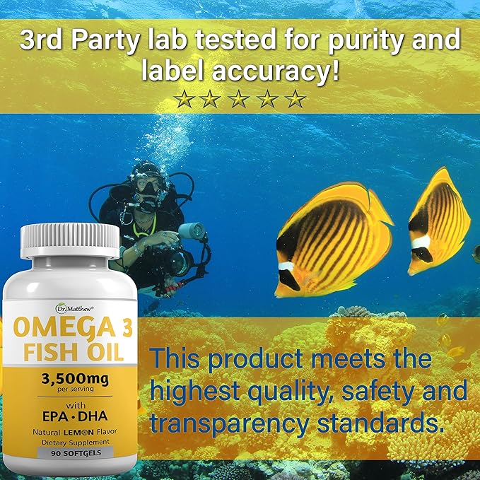 Omega 3 Fatty Acid Supplements. Burpless Fish Oil 3500mg High EPA DHA for Women & Men. Odorless, No Burp, Mercury Free Omega 3 Capsules.