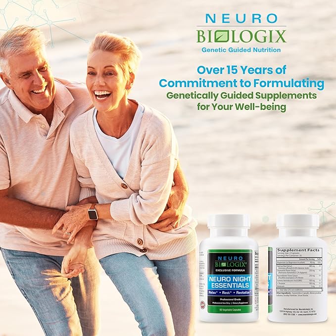 Neuro Night Essentials – Natural Nighttime Support with GABA, Melatonin, Valerian Root, LTheanine, Magnesium & More – Promotes Relaxation, Mood Balance & Rest – 60 Veg Capsules – Made in The USA