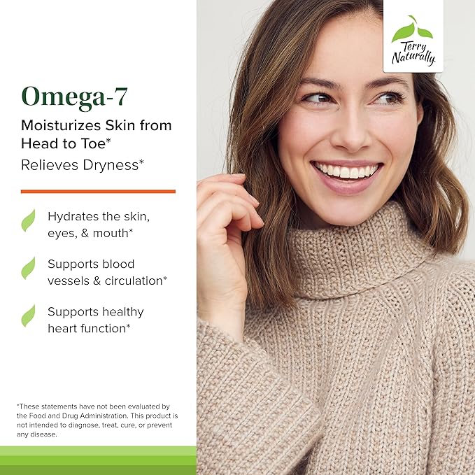 Terry Naturally Omega-7 - Dietary Supplement with Essential Fatty Acids - Nutritional Supplement to Support Skin Health with Sea Buckthorn, Berry Pulp & Seed Oil - 60 Softgels