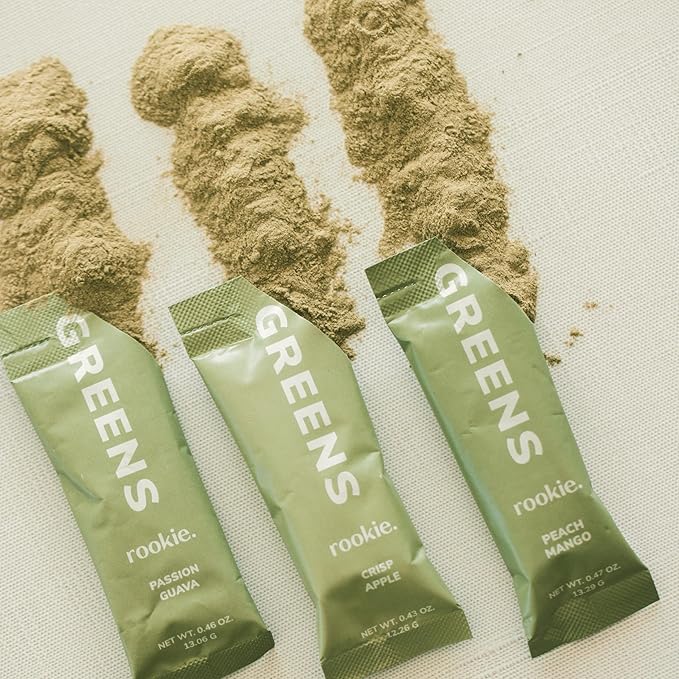 Natural Greens Supplements Superfood Powder Drink by Rookie Wellness, Gut Support Digestive Enzyme, Improve Mood, Immune Support, Passion Guava Greens Powder (30 Serving Bag)