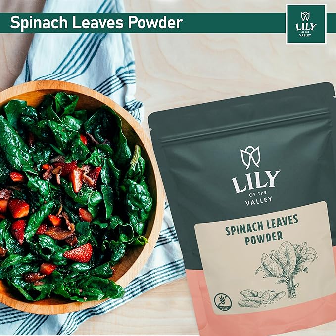 Lily of the Valley Spinach Powder - Green Superfood Powder for Juice, Smoothies, Soups, Baked Dishes & Recipes - Vegan & Gluten-Free - Packed in Resealable Pouch (16oz, 453g)