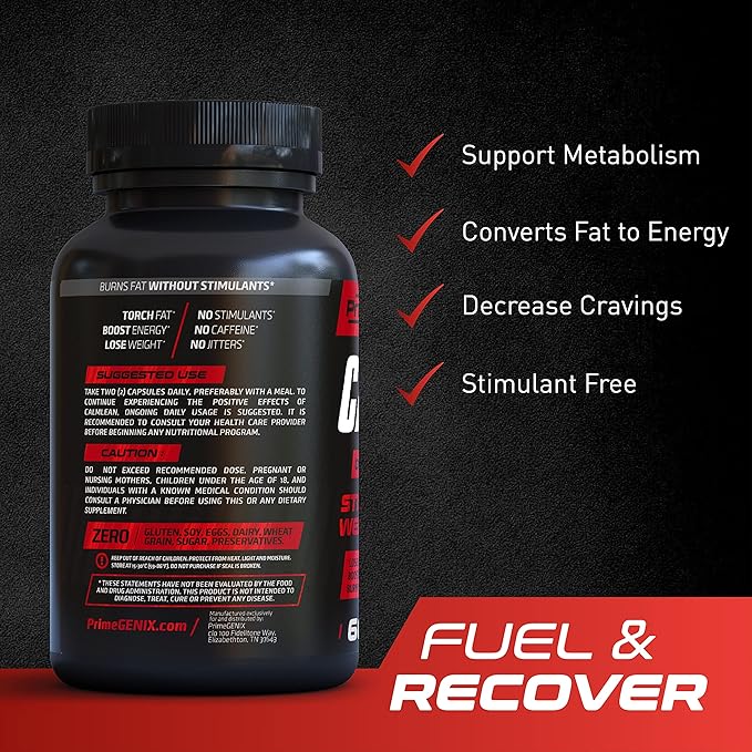 CalmLean Stimulant-Free Fat Burner | Weight Loss Supplement for Men | Appetite Suppressant, Metabolism Booster | Thermogenic Nutrients | Non-Stimulant Fat Loss Formula