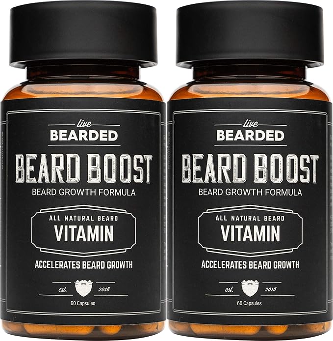Live Bearded Beard Boost - Hair Growth Multivitamins with Biotin 10,000mcg, Vitamins C, E and Zinc - Thick, Strong, Full Grow Support - Made in The USA | 60-Day Supply