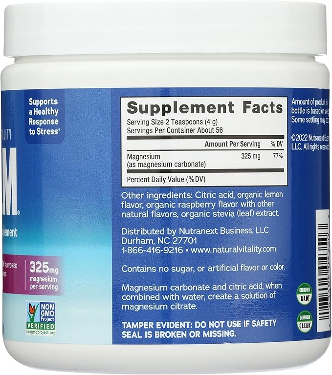 NATURAL VITALITY Raspberry Lemon Calm Magnesium Drink Mix, 8 OZ