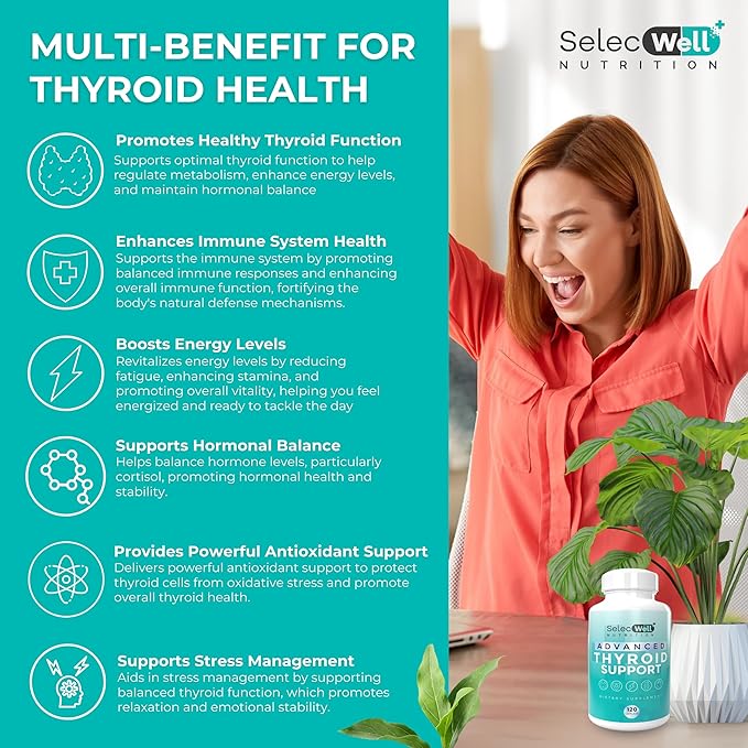 Advanced Thyroid Support, 2 Month Supply – Supports Energy, Focus & Hormone Balance – with Iodine, Selenium, Ashwagandha & L-Tyrosine (Vegetarian, Non-GMO)