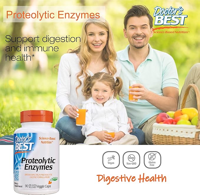 Doctors Best Proteolytic Enzymes, Broad Spectrum Proteolytic Enzyme Formulation, Non-GMO, Vegetarian 90 Delayed Release Veggie Caps