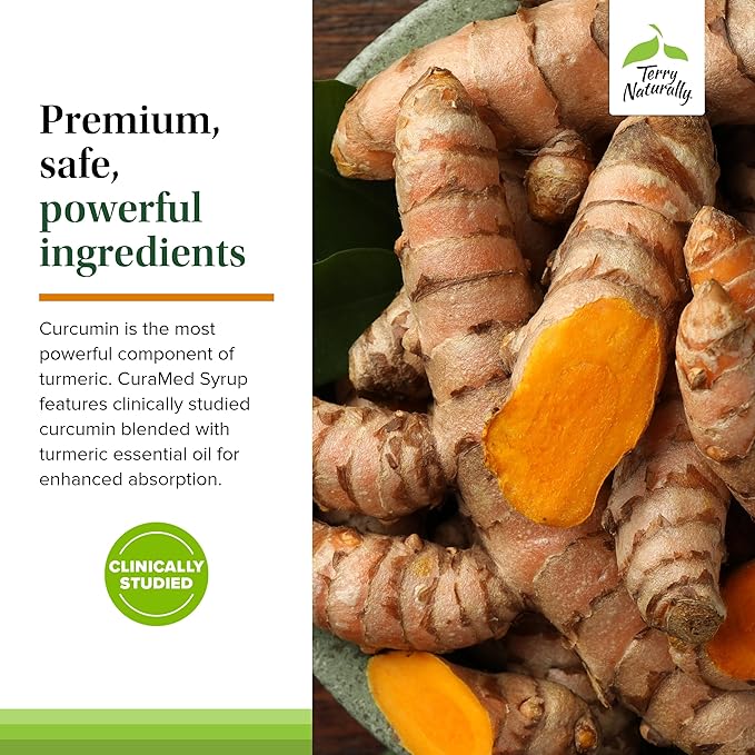 Terry Naturally CuraMed Syrup - Brain & Immune Health Support Supplement - Curcumin Absorption Formula with Turmeric Essential Oil - Gluten-Free & Vegan Supplement - 8 fl oz