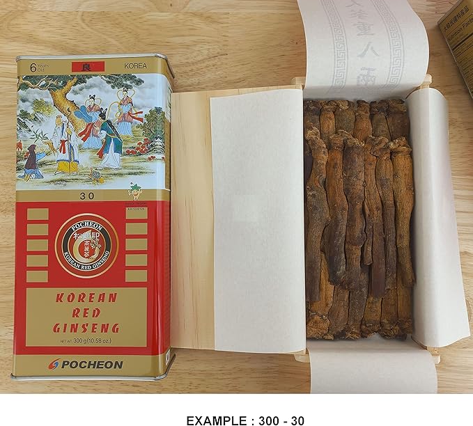 Pocheon 300g Korean Canned Dried Panax Red Ginseng 14 Roots 6Years Good Grade 300-20, Natural Immune Support