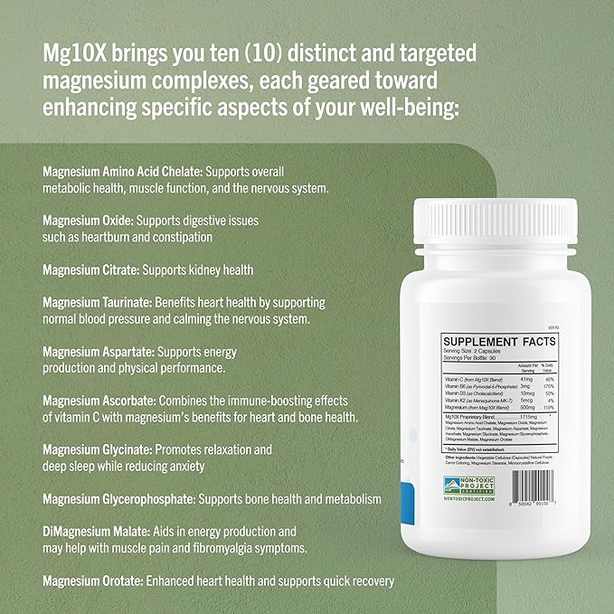 Mg10X Multi-System Magnesium | Supplement to Support Sleep - 60 Capsules | Enhanced Sleep, Immune System & Metabolic Support | Includes Magnesium Glycinate, Citrate and More