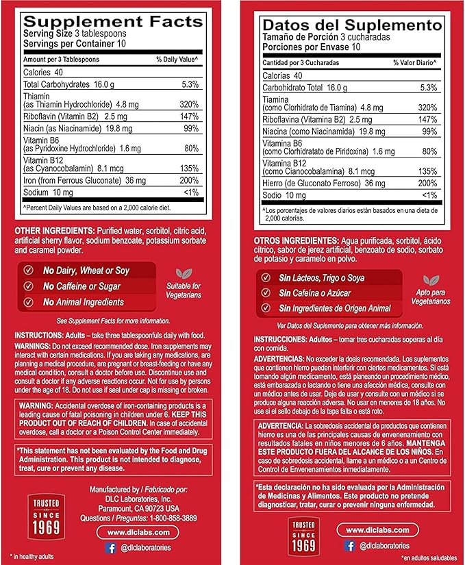 Globulo Rojo Iron Supplement - Liquid Dietary Supplement with High Potency Iron & B Vitamins (Vegan) (16 Fl Oz (Pack of 1))
