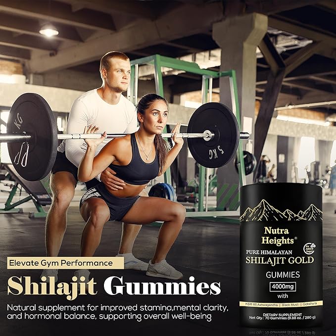 Himalayan Shilajit Gummies Gold – No Added Sugar – Ashwagandha, Gokshura, Fulvic Acid & 85+ Trace Minerals – Natural Supplement for Men & Women – 70 Vegan Gummies – Non-GMO & Organic