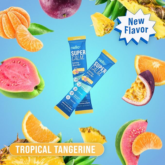 Supercalm Powdered Drink Mix, Tropical Tangerine, L Theanine, Ksm-66 Ashwagandha, Magnesium Glycinate, Vitamin D 3, Supplements for Relaxation & Focus, Natural, No Sugar, Non GMO, 20 Srvg
