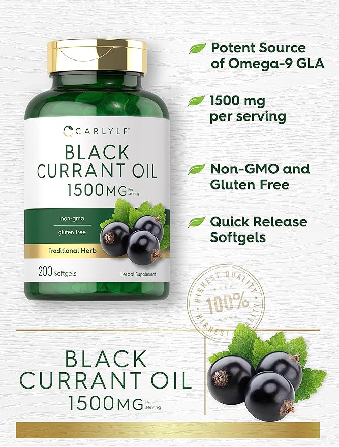 Carlyle Black Currant Oil Softgels | 1500mg | 200 Count | Non-GMO and Gluten Free Formula | Black Currant Seed Oil