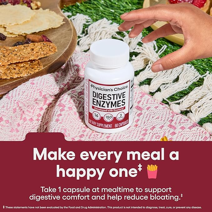Physician's CHOICE Digestive Enzymes - Multi Enzymes, Organic Prebiotics & Probiotics for Digestive Health & Gut Health - Meal Time Discomfort Relief & Bloating - Dual Action Approach - 180 CT