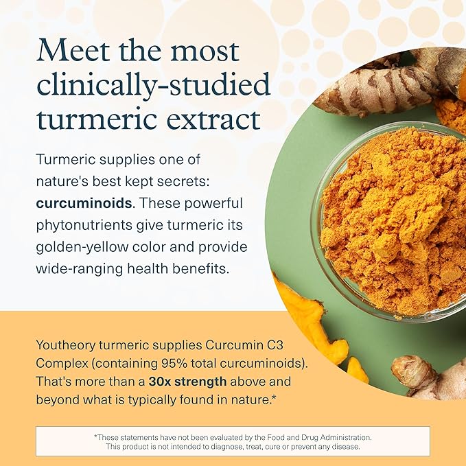 Youtheory Turmeric - Antioxidant & Joint Support Supplement for Men & Women - Contains Black Pepper Extract - Vegan - Dairy, Soy & Gluten Free - 60 Tablets