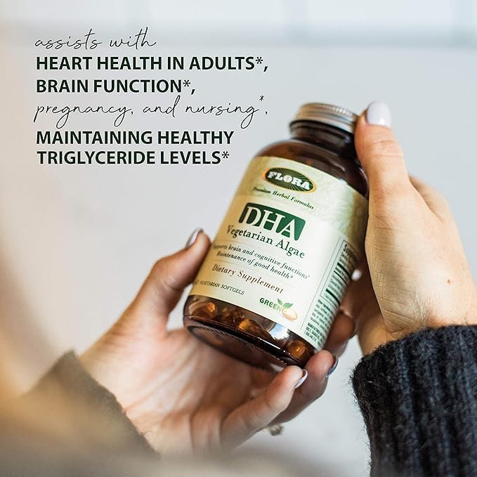 Flora - DHA Vegetarian Algae GreenCaps Plus - Brain & Heart Health - Aids Overall Health During Pregnancy - For Brain & Nervous System - Provides Omega-3 - Vegan & Sustainable - 60 Vegetarian Softgels