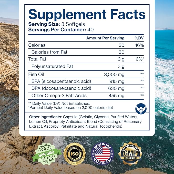 Pure Micronutrients - Omega 3 Fish Oil Supplement, EPA/DHA Fatty Acids, Burpless Fish Oil Supplements with Lemon - Heart, Eye, Brain & Immune Support - 120 Softgels