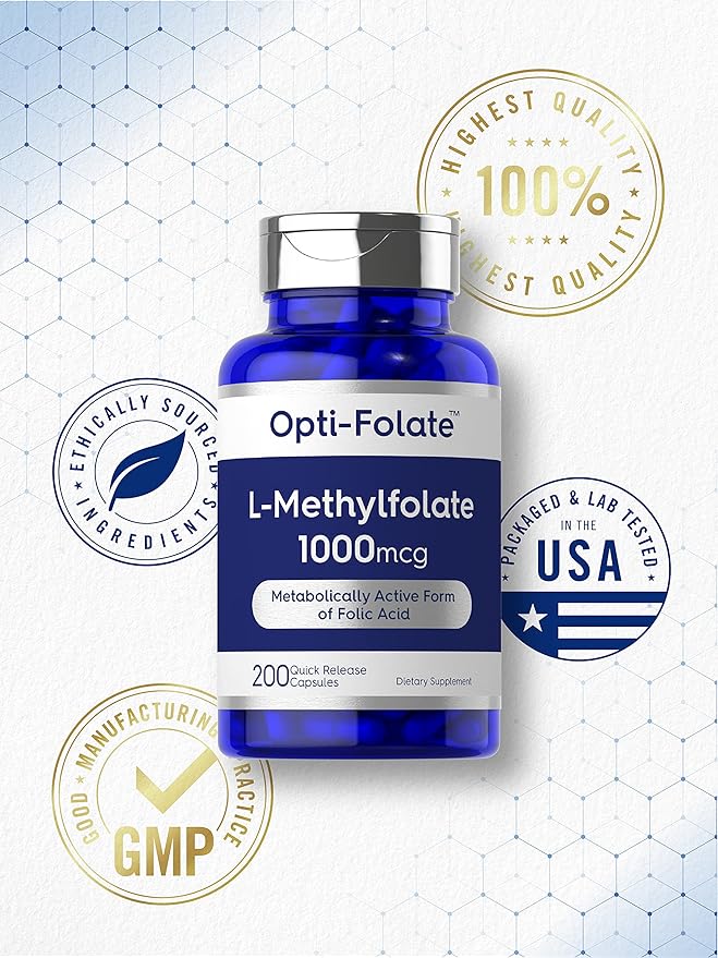 Carlyle L Methylfolate 1000mcg | 200 Capsules | Value Size | Optimized and Activated | Non-GMO, Gluten Free | Methyl Folate, 5-MTHF | by Opti-Folate