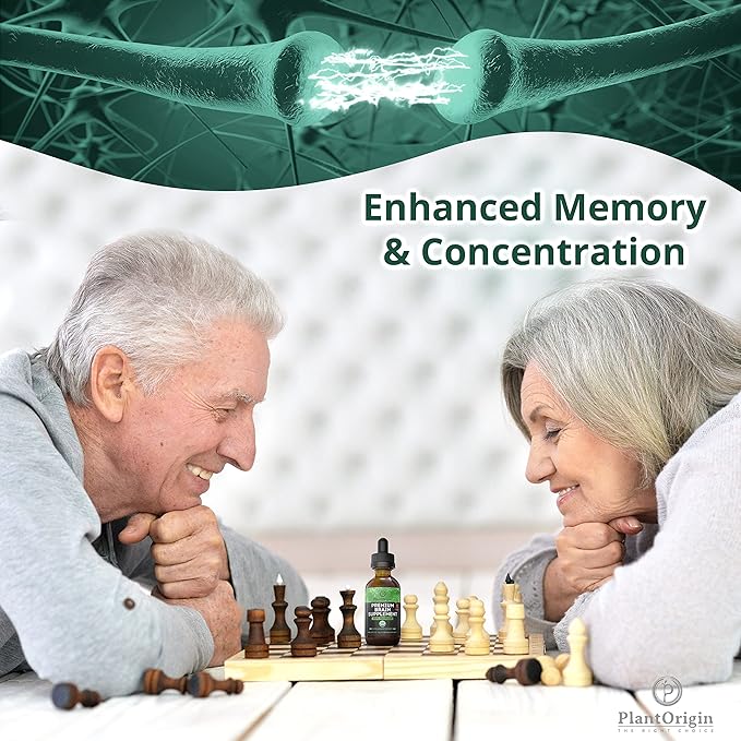 Premium Brain Nootropic Drops |Memory Focus & Concentration | Ashwagandha Ginseng & Ginkgo Biloba | USDA Organic Vegan & Non GMO | Gluten Free 30 Servings 2 OZ