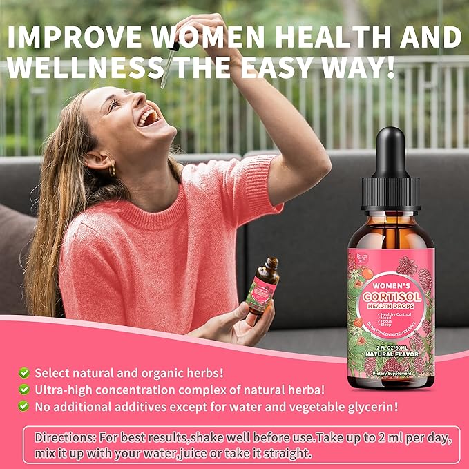 Cortisol Supplements for Women Liquid Drops,Cortisol Manager with Ashwagandha,L-theanine,Phosphatidylserine,Rhodiola Rosea for Mood Support,Adrenal Balance,Sleep,Vegan,Natural Flavor,2 Fl Oz