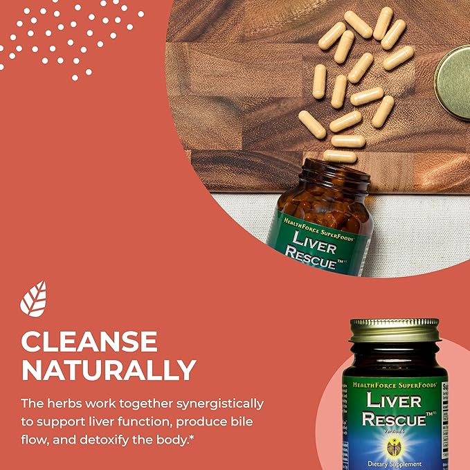 HealthForce SuperFoods Liver Rescue - Natural Liver Cleanse - with Milk Thistle & Dandelion Root - Gluten-Free & Vegan - 30 Capsules
