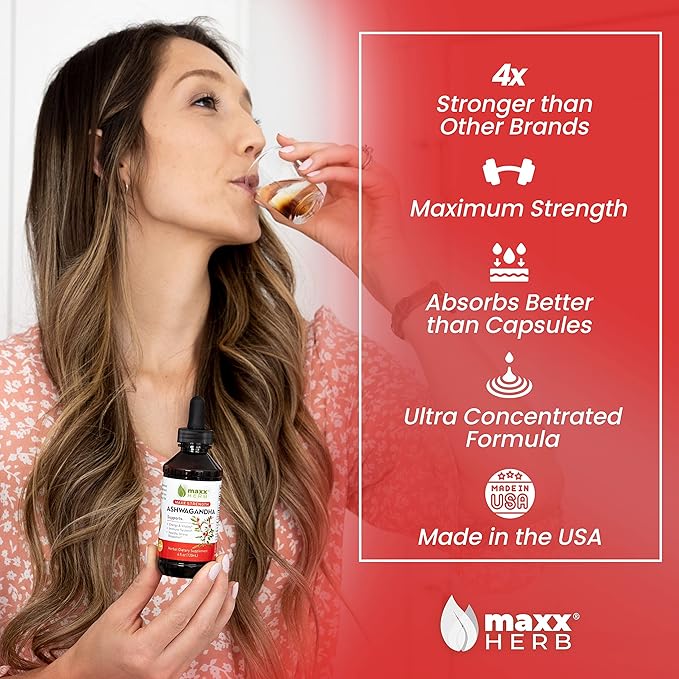 Maxx Herb Ashwagandha Extract – Max Strength Liquid Tincture Absorbs Better Than Capsules or Powder - for Stamina, Memory, and Immune Support – 4 Bottles, 4 Oz Each (240 Servings)