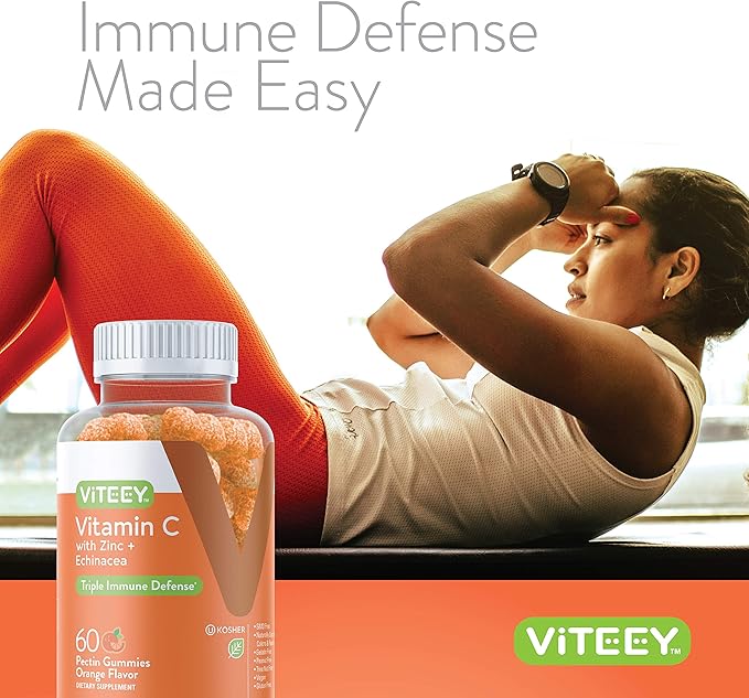 Vitamin C Gummies for Adults & Teens with Zinc & Echinacea - Immune Support Gummies - Vegan, Gelatin Free, Gluten Free, GMO Free - Tasty Vitamin C Chewable Orange Flavored Gummy