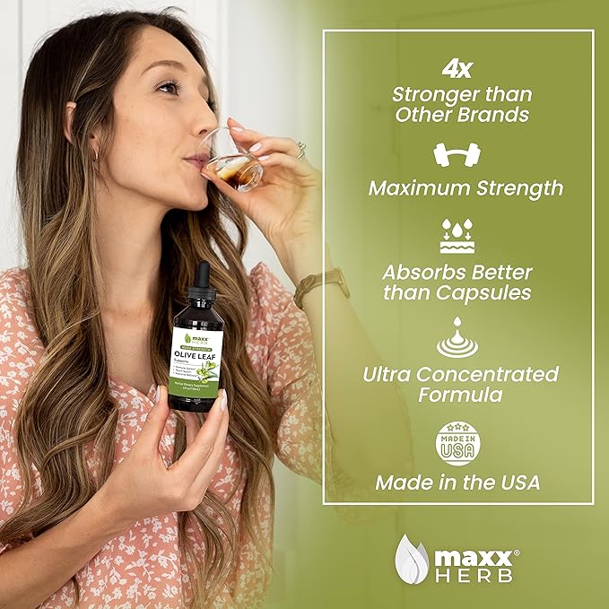 Maxx Herb Olive Leaf Extract – Max Strength Oleuropein Liquid Absorbs Better Than Capsules or Tea, for Immune Support, Heart Health, and Seasonal Wellness - 4 Oz Bottle (60 Servings)