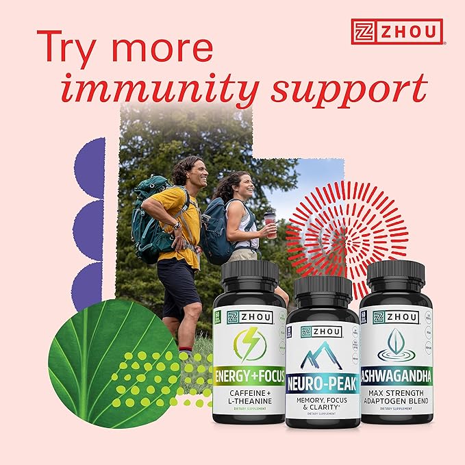 Zhou Thyroid Support - Thyroid Supplement for Women & Men with Zinc, Iodine, & Selenium, Metabolic Health Thyroid Complex with Ashwagandha, Kelp - 60 Veggie Capsules (Pack of 1)