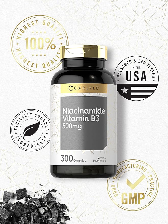 Carlyle Niacinamide 500mg Capsules | 300 Count | Vitamin B3 | Non-GMO & Gluten Free Supplement