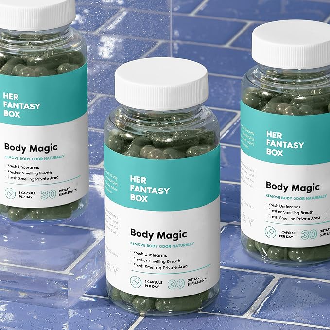 Her Fantasy Box | Body Magic Chlorophyll Capsules - 30 Vegan Capsules for Detox, Digestion, Gut Health, Skin Support, and Oily Skin - Natural Energy Booster (200 mg) (100mg) (200mg)