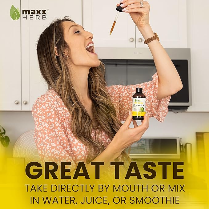 Maxx Herb Lemon Balm Extract - Max Strength Liquid Tincture Absorbs Better Than Capsules or Tea, for Nervous System Support, & Stress Management - Alcohol Free - 4 Oz Bottle (60 Servings)