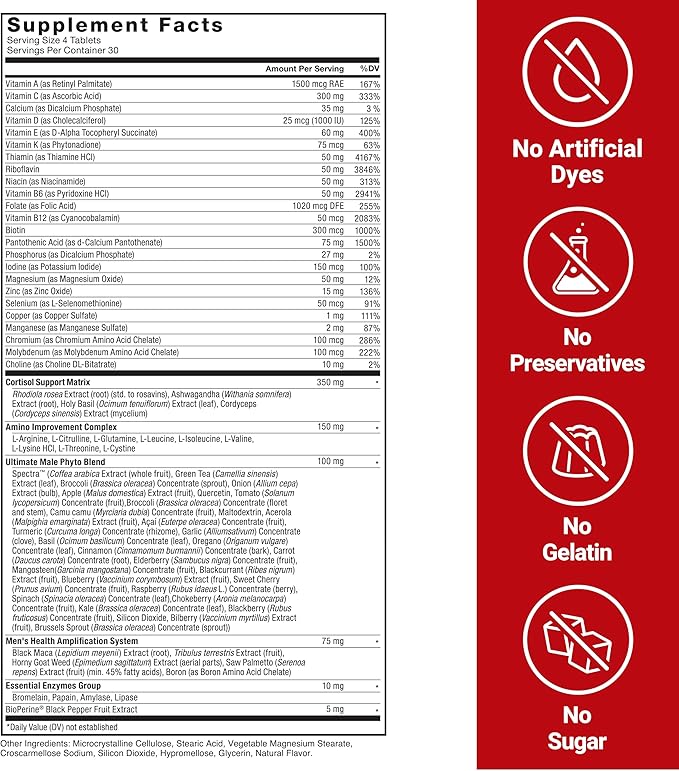 FORCE FACTOR Test X180 Multivitamin, Testosterone Booster Supplement for Men, Support Muscle, Strength, Performance & Vitality, 50+ Nutrients for Men’s Health & All 13 Essential Vitamins, 120 Tablets