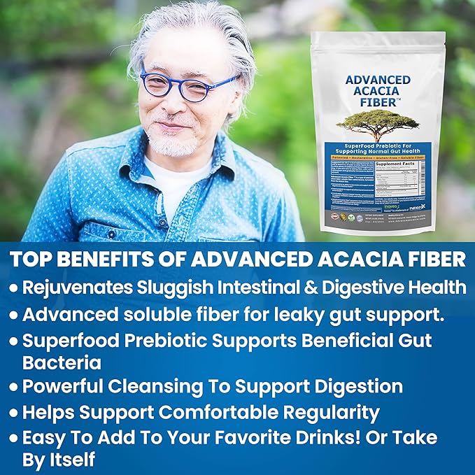 Advanced Acacia Fiber Powder 16oz Organic Soluble Fiber Leaky Gut Repair Powder. Natural Supplement for Gut Health, Regularity, Digestive Rejuvenation