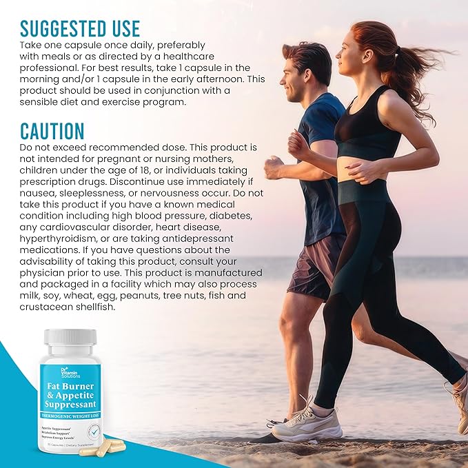 Fat Burner for Women & Men - Appetite Suppressant for Weight Loss - Pills with Chromium, Caffeine & Green Tea Extract - Metabolism Booster Thermogenic Weight Loss - 35 Capsules